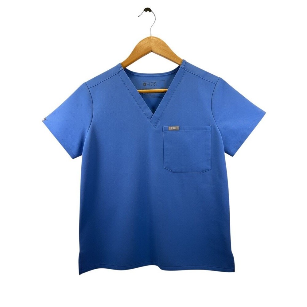 FIGS Technical Scrub Top Size XXS Blue 1-Pocket Bleach Spots Flawed DIY